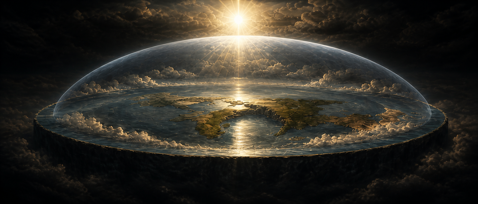 Reconstrução artística de uma interpretação da cosmologia bíblica